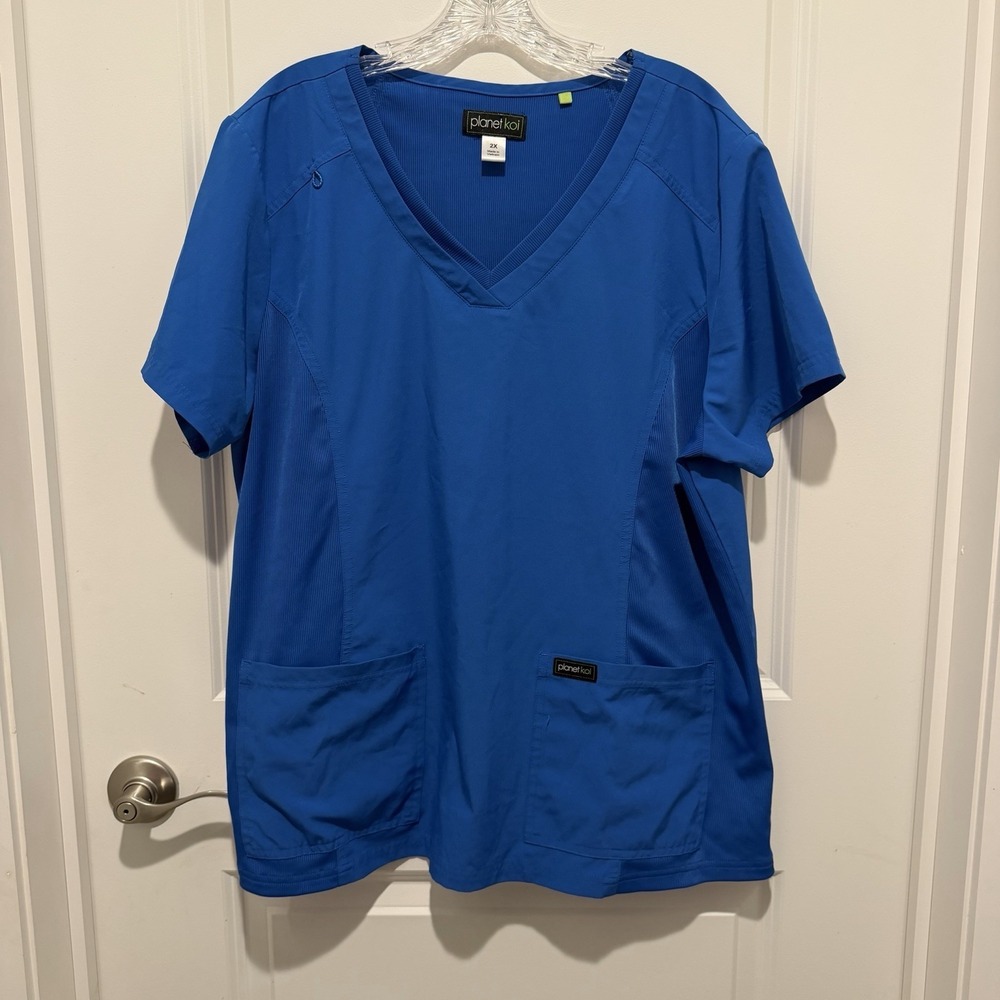 Planet Koi Nursing Scrub Top Xl Blue Stretchy